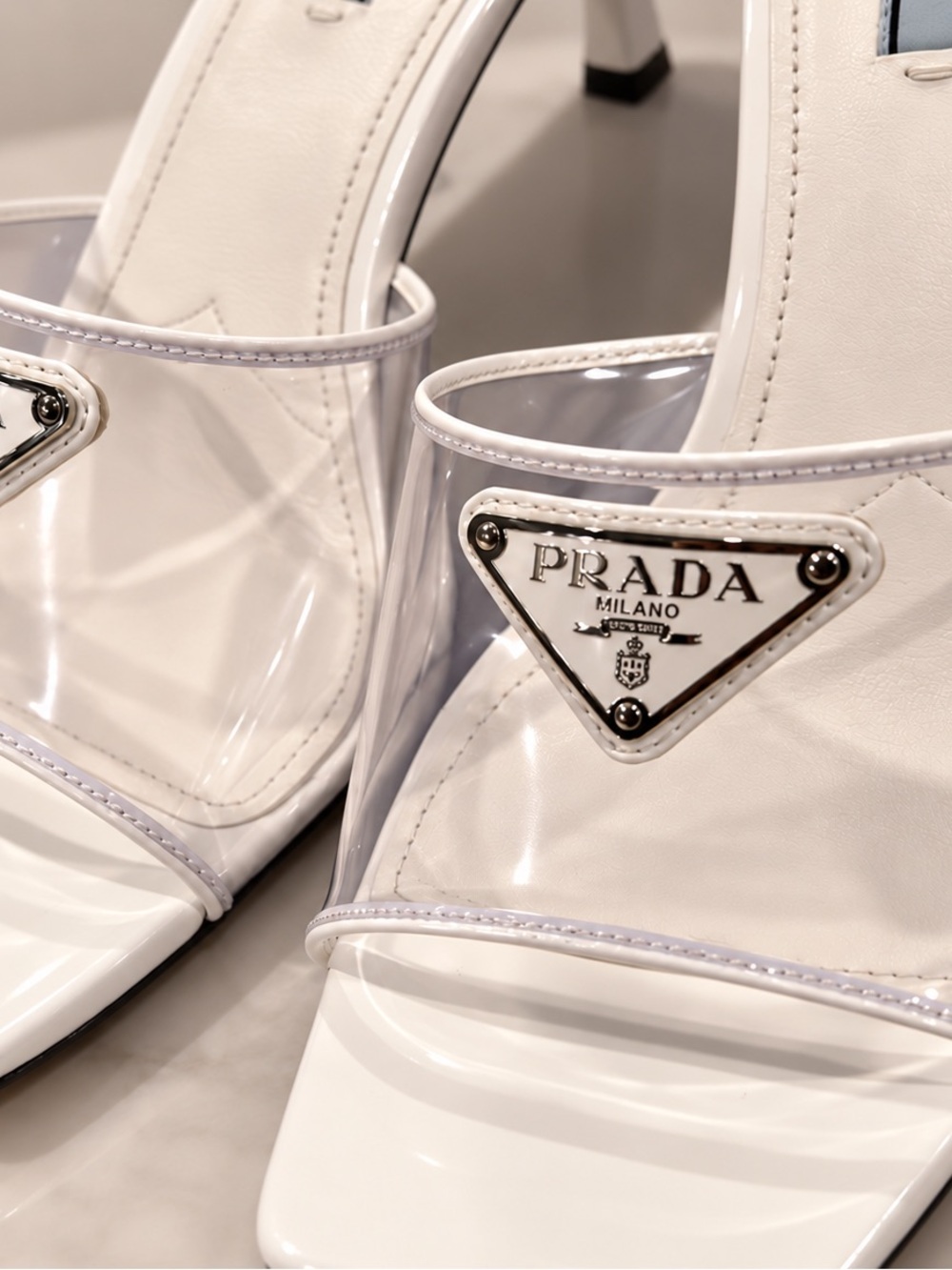 Vintage Prada White Logo Slide Heels